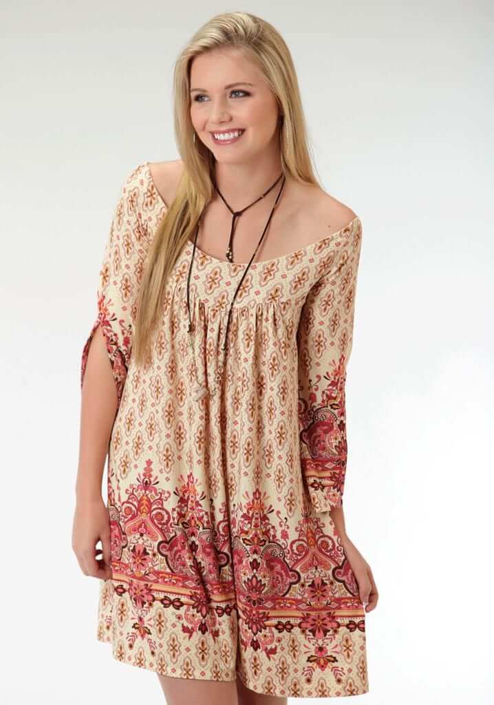 Women’s Alluring Peasant Dress In Stretchy ITY Jersey